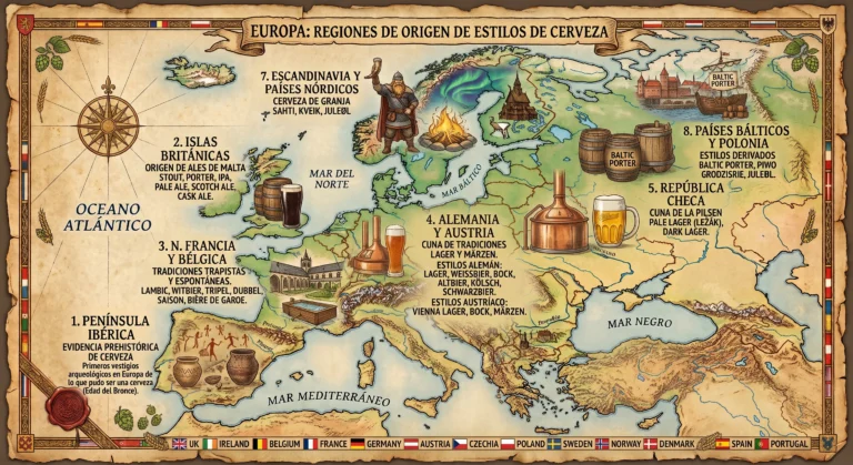 mapa origen estilos actuales cerveza